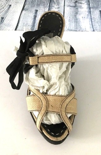 Alberta Ferretti beige schwarze beschichtete Canvas Slipper Slide Keilabsatz Sandalen - Größe 36 - Bild 3 von 6