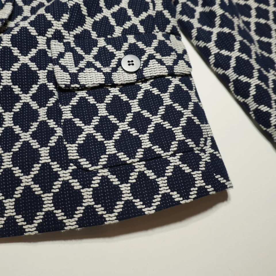 Chaqueta Blazer Talbots Mujer 10 Azul Marino y Blanco Estampado Diamante Tejido Algodón Carrera Foto 3 de 4