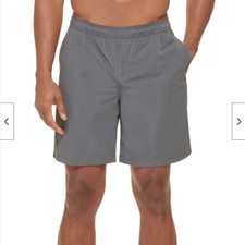 KIRKLAND MEN BUILT IN BRIEF ZIPPER PCKT SOLID SWIM SHORTS GRAY/TURQ XXLARGE NWT