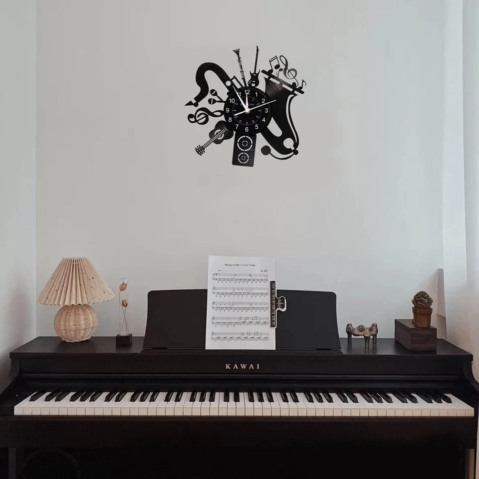 Reloj de pared de música decoración del hogar instrumento musical discos de vinilo relojes regalo para hombres Foto 2 de 4