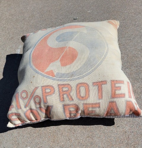 Vintage Grain Sack/Feed Sack Pillow/Swift's/Soy Bean/Protein/Rustic/Farmhouse - Picture 2 of 6