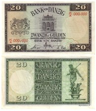 20 guldenów, banknot gdański, dwadzieścia guldenów, 1937, reprodukcja