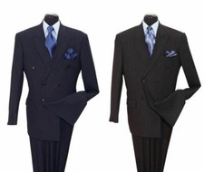 Quality Men's Classic Double Breasted Suit Jacket  Pants Fine Fab Striped New