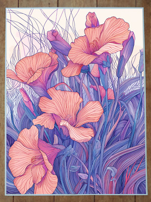 Art Nouveau Flowers Illustration Poster 18x24in