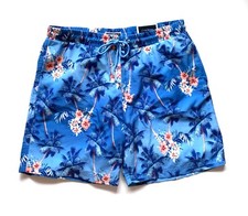 Club Room Men's Blue Tropical Drawstring 7" Swim Trunks Size: M