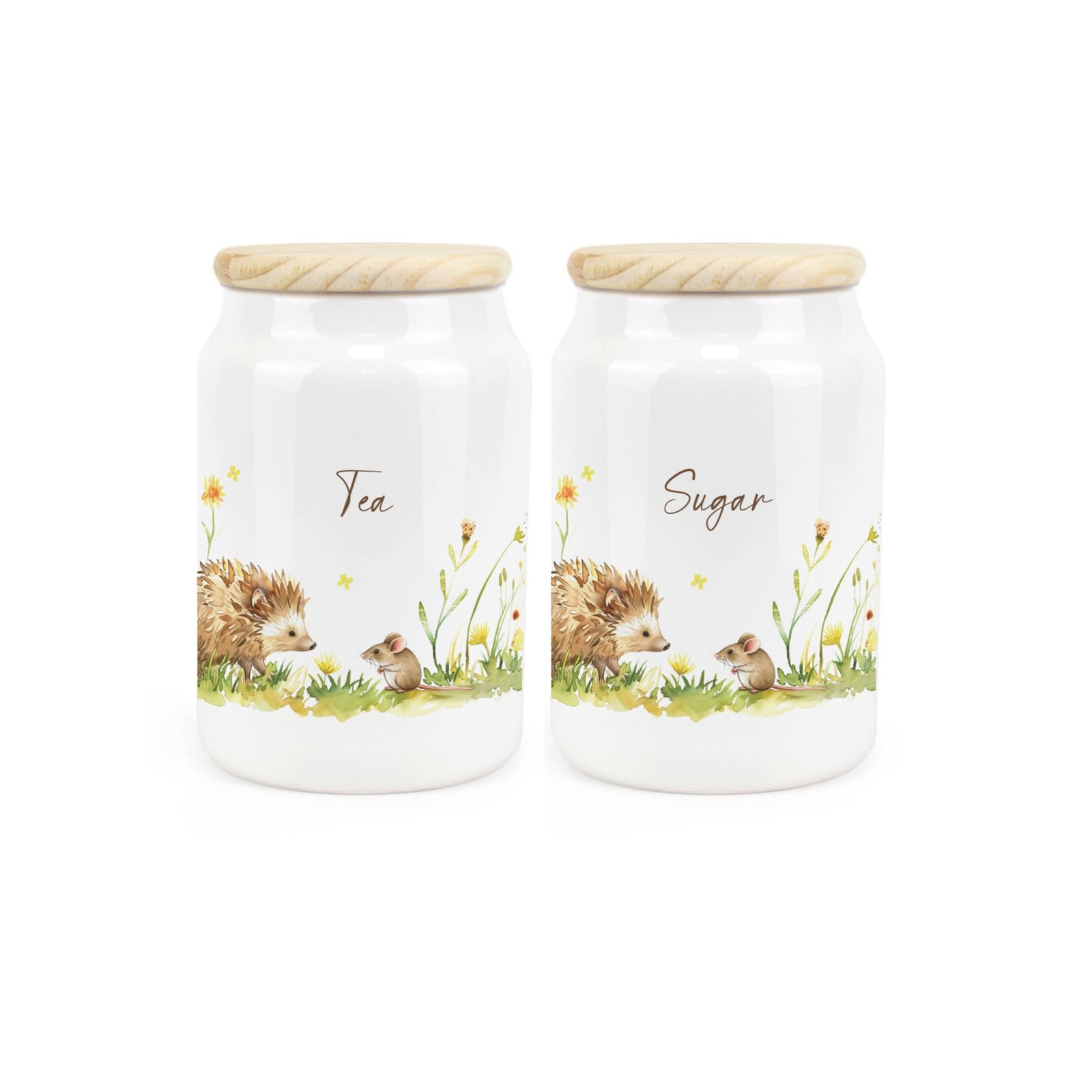 Ceramic Tapered Hedgehog & Mouse Canisters - Coffee & Sugar Storage Containers