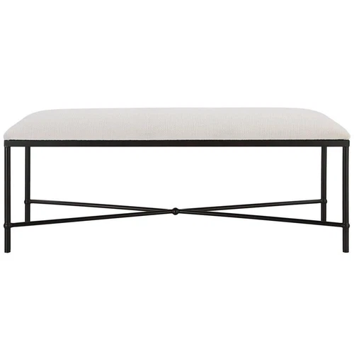 Uttermost Avenham Contemporary Iron and Fabric Bench in White/ Black - Picture 3 of 6