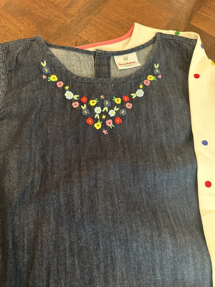 Lote de 2: Top de mezclilla Hanna Andersson Back To School + Camisa a lunares Talla 14-16 Foto 2 de 4