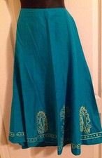 Sag Harbor Embroidered Skirt Teal Blue and Lime Green Size 16
