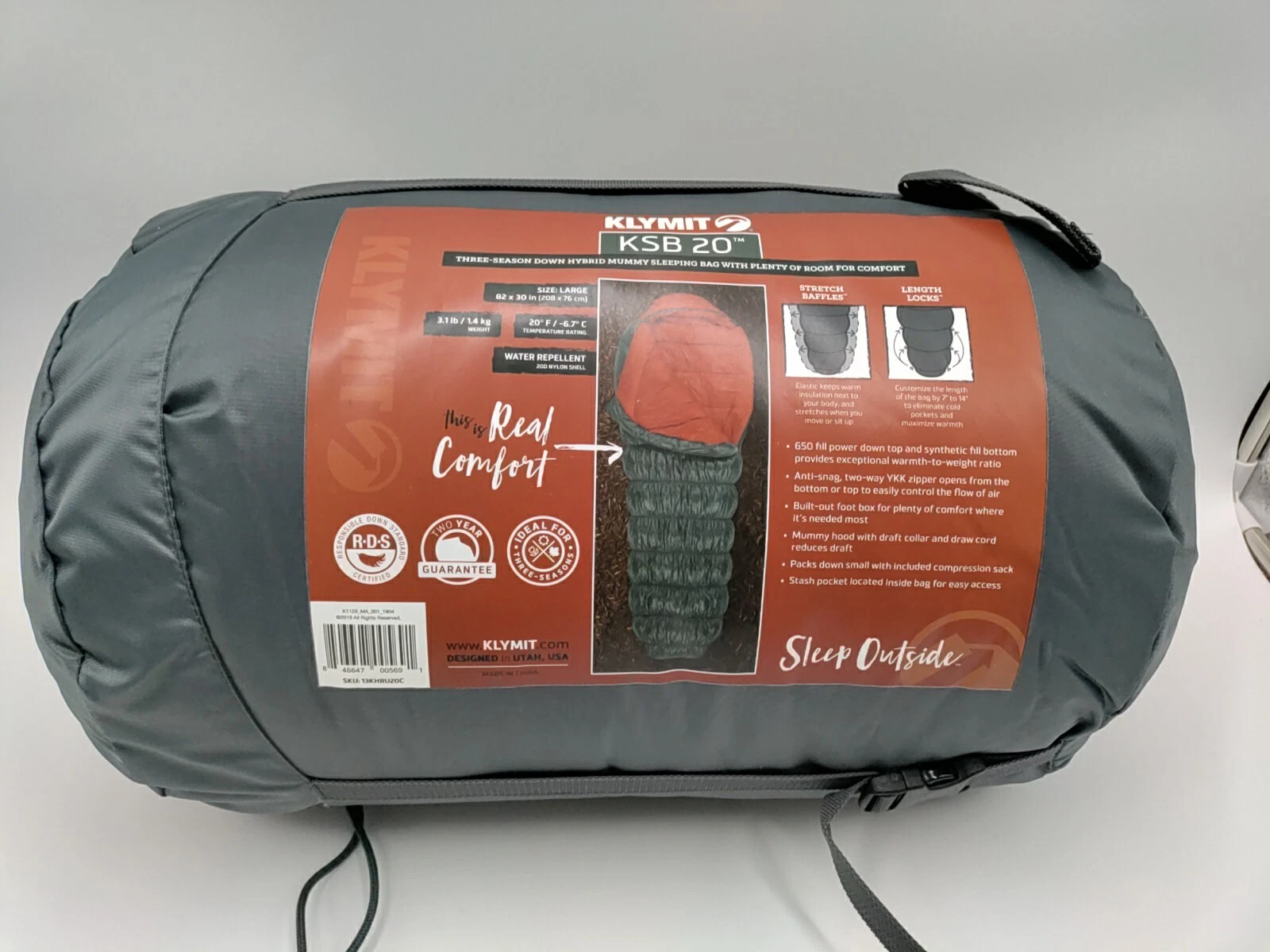 Klymit KSB Sleeping Bag 20 Degrees Rust Red/Grey Large 13KHRU20C
Opens in a new window or tab