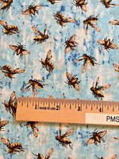 MDG 100 med cotton fabric by the yard - Called Busy Bees - on blue tone fabric