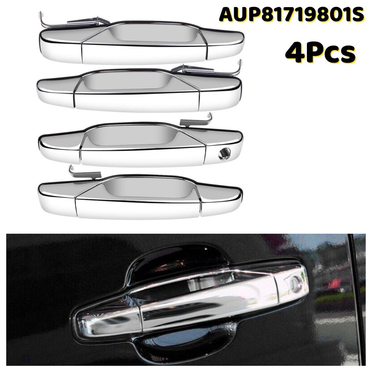2-Pack Gloss Black Door Handles For 2007-2013 Chevy Tahoe, Silverado, Yukon – Front & Rear, With Key Hole