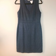 Nicole Miller Navy Blue Textured Tweed V-Neck Sheath Dress Size 6