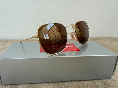 RAY-BAN RB3857 Hexagonal Sunglasses Gold Frame 51mm Brown Lens