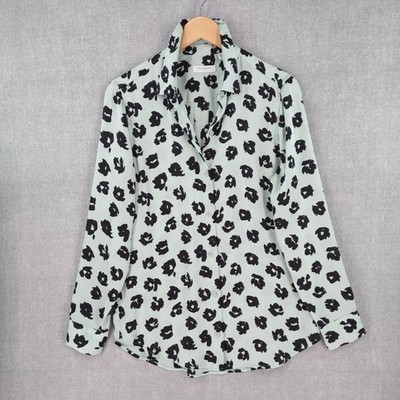 Equipment Femme Blouse Women Medium Green Black Silky Button Up Long Sleeve Top