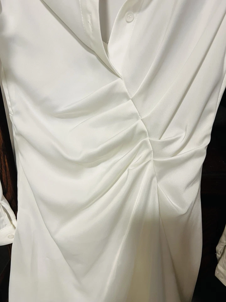 Elegante Vestido Camisa Acetato Blanco - Elegante Estilo Oficina, Sexy pero Profesional Foto 3 de 4