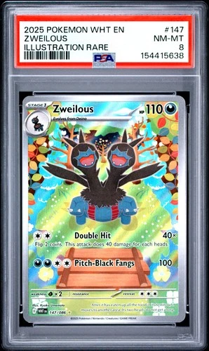 2025 POKEMON WHT EN-WHITE FLARE ILLUSTRATION RARE #147 ZWEILOUS PSA 8