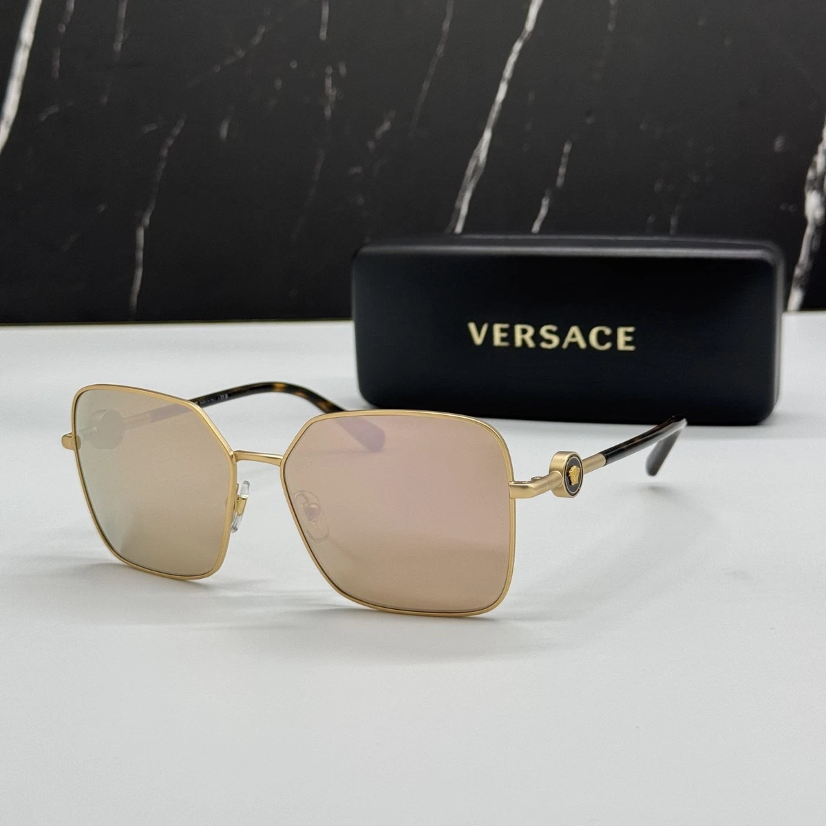 Versace 4171 163/13 Tortoise Butterfly Sunglasses Gold Logo Italy 59-15-135 Wmns VERSACE: Tortoise Brown & Gold Crystal | Mercari main image 3