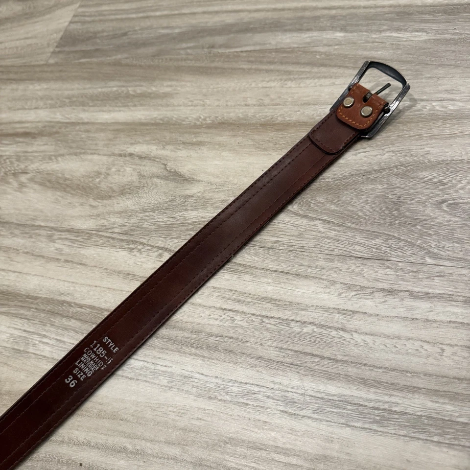 Cinturón de cuero vintage años 70 Levis naranja lengüeta latón macizo hebilla talla 36 Foto 3 de 4