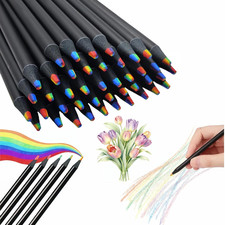 Rainbow Art 7-In-1 Colored Pencils, Black Wood Barrel, 12 Pack Multi-Color Core