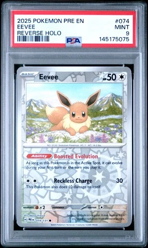 2025 POKEMON PRE EN-PRISMATIC EVOLUTIONS REVERSE HOLO #074 EEVEE PSA 9