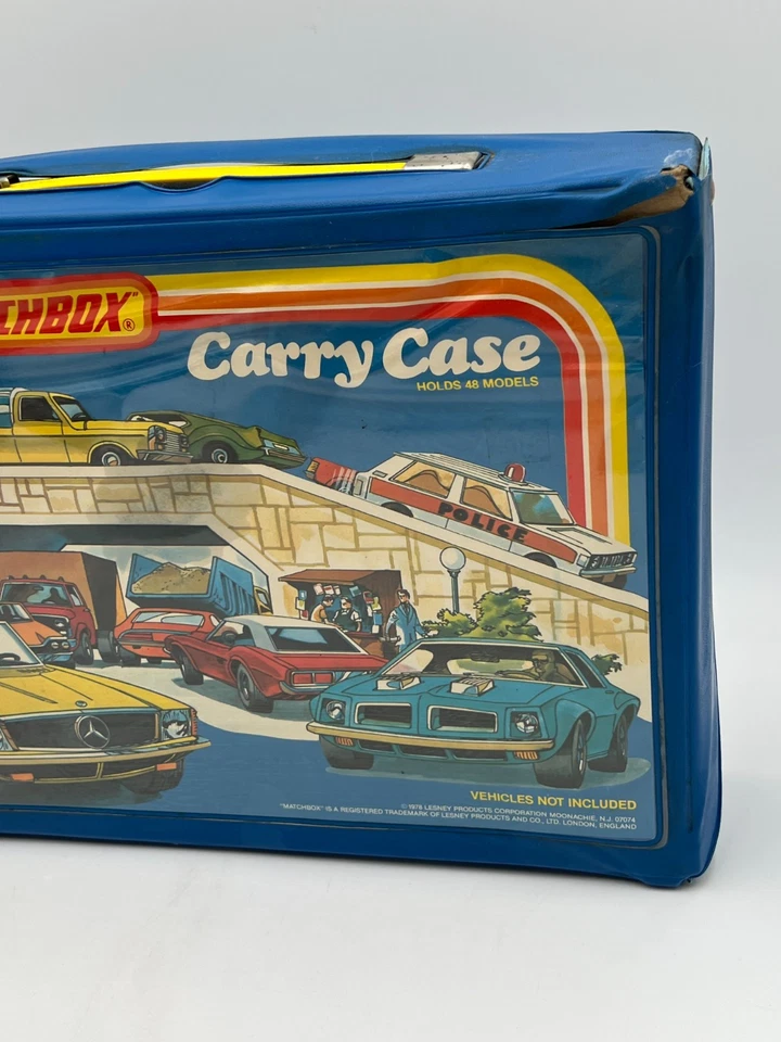 Caja de cerillas Lesney 1978 vintage tiene capacidad para 24 modelos de autos azul estuche de transporte de almacenamiento con bandejas Foto 4 de 4