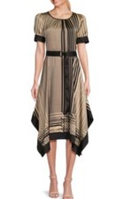 Karl Lagerfeld Saks Printed Midi Stripe Handkerchief Shirt Dress Size 6 No Belt