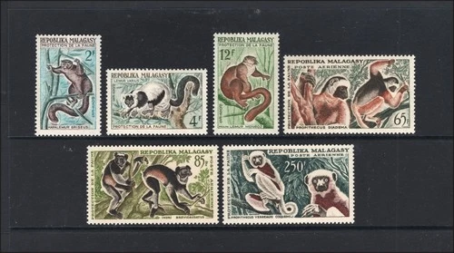M28360 Malagasy 1961 Lemurs Set X6 Sg 29/34 Cat £16