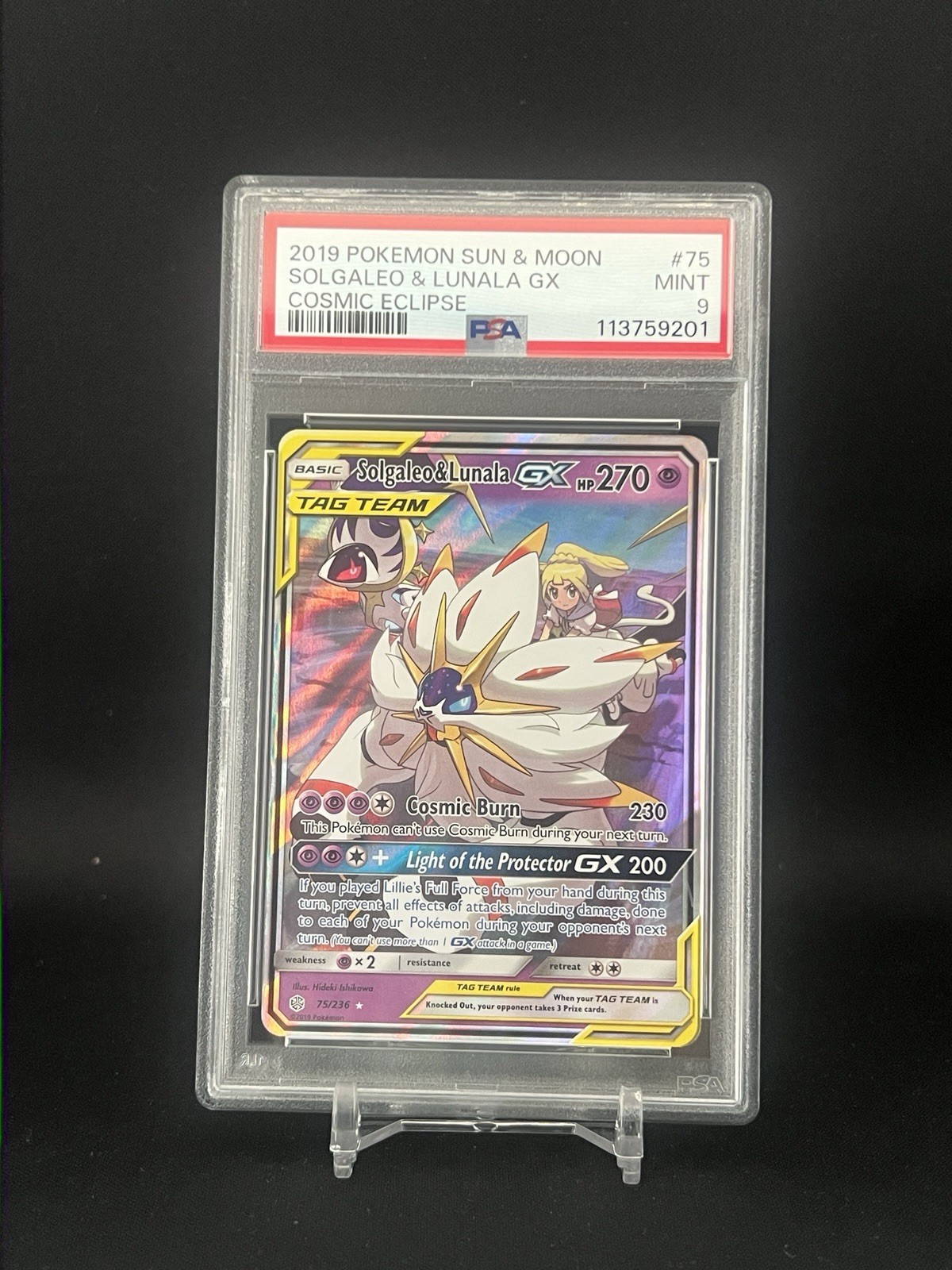 2019 Pokemon Solgaleo & Lunala GX 75/236 Sm-Cosmic Eclipse Holo PSA 9 MINT