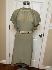 Zimmermann Light Green 100% Silk Tie Neck Dress W/Beaded Macrame Belt Size 4 | 0