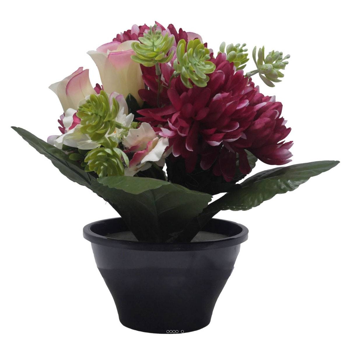 Vasque de dahlia et chrysanthème artificiels bourgogne de qualité supérieure pour Toussaint