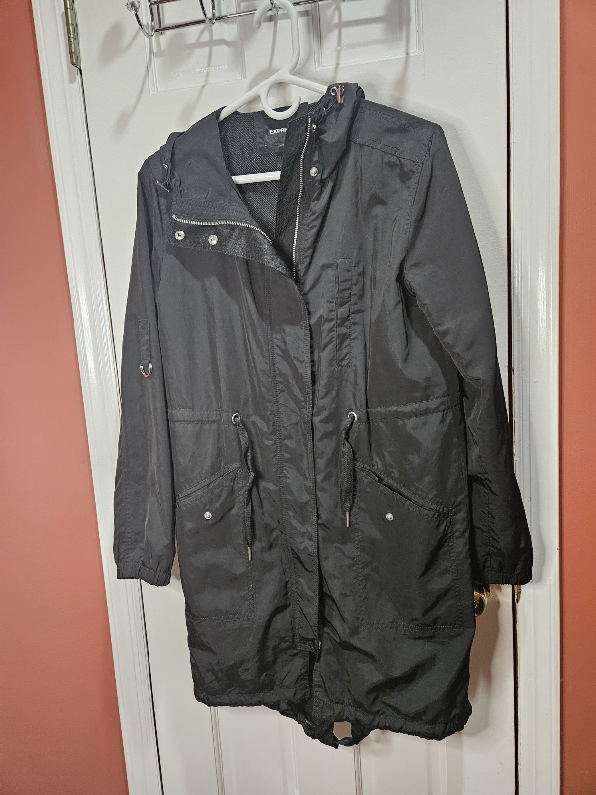 Express Hoodied Drawstring Parka Jacket Black Wom… - image 2