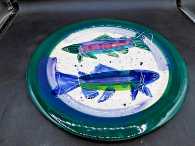 Julie Ueland Backsplash Pottery Large Round 13'' Platter, Plate, White Salmon (C)