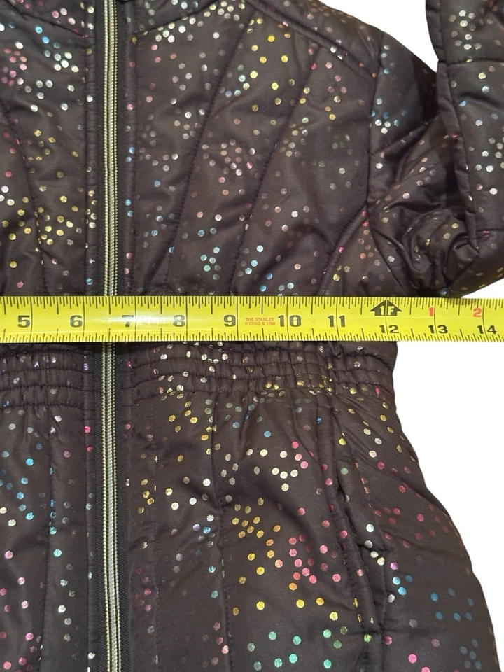 Rothschild 1881 Winter Coat Girls 3T Black W Rainbow Dots Faux Fur Hood Puffer - Image 4 of 4