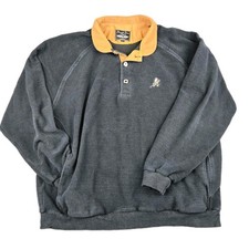 Straight Down Golf Sweater Mens Large Black Pullover Henley USA Suede Collar