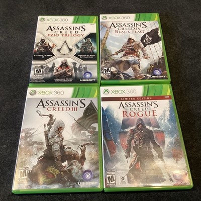 Assassins Creed Xbox 360 Games Lot (Ezio Trilogy, Black Flag, III and Rogue) CIB
