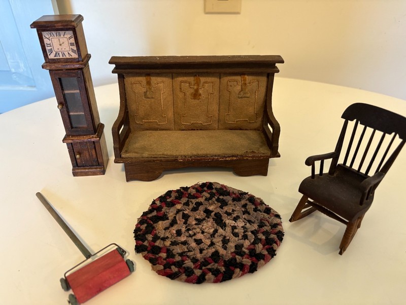Dollhouse Furniture Lot Victorian and 1930's Authentic Sofa Clock Rocker Rug