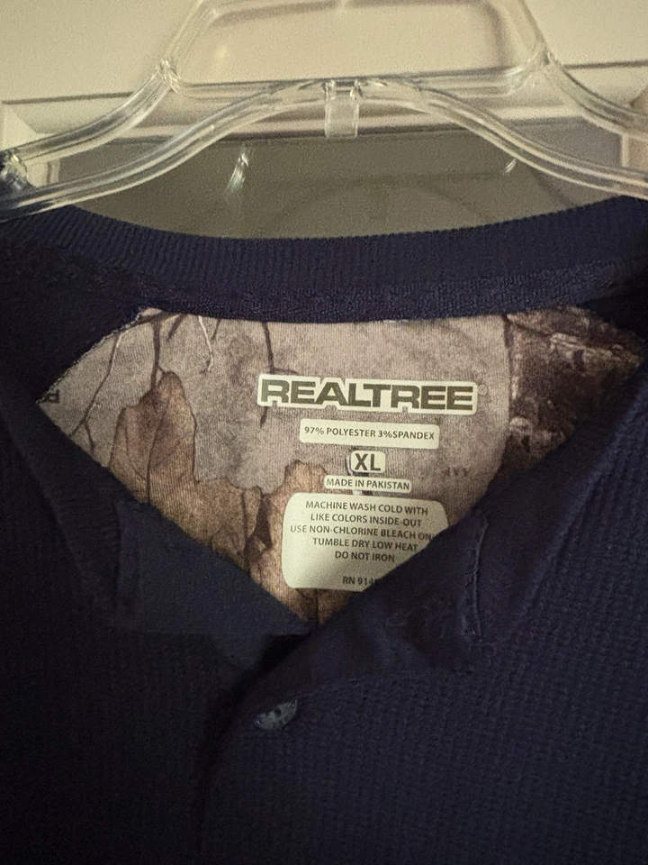 Мужская рубашка Realtree темно-синяя с длинным рукавом вафельная вязаная на пуговицах Henley размер XL - Изображение 2 из 4