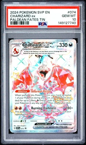 2024 POKEMON SVP EN-SV BLACK STAR PROMO PALDEAN FATES TIN CHARIZARD EX PSA 10