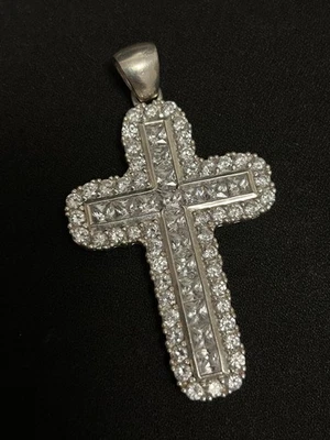 Heavy Large CZ Cross Pendant 925 Sterling Silver 2.6" (6.7cm) 16.3g - Image 1 of 4