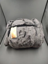 West Elm Oversized Faux Fur Chinchilla Throw ~ 60" x 80" ~ Slate