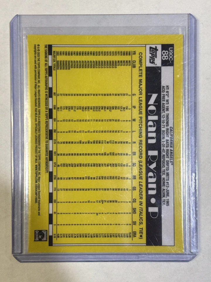 Actualización Topps 2025 1990 paquete cromado plateado automático Nolan Ryan naranja/25 #U90C-88 Foto 2 de 2