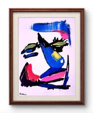 Aleph Original Art Face 6 14x11 Modern Abstract Face Expressionism Acrylic Paper