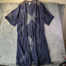 Navy Lace Sheer Duster Kimono Cardigan XL Whimsigoth Fairy Grunge Dark Romantic