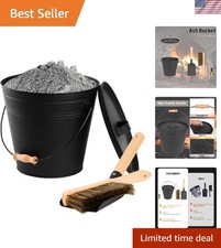 Fireplace Ash Bucket with Lid Shovel Broom Screwdriver Galvanized Iron 3.5 Ga...