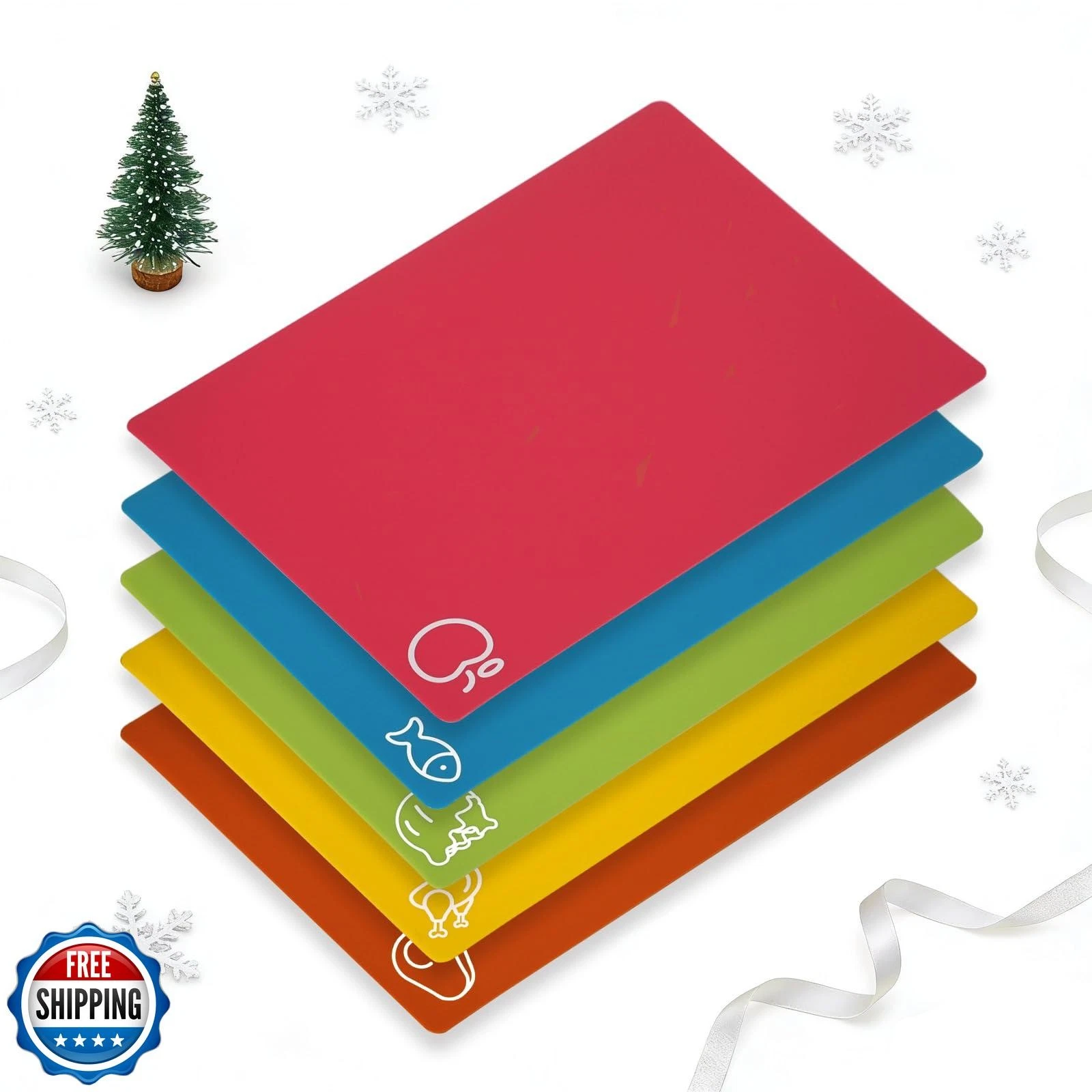 5 Pieces Flexible Cutting Boards, BPA Free Plastic Cutting Boards
