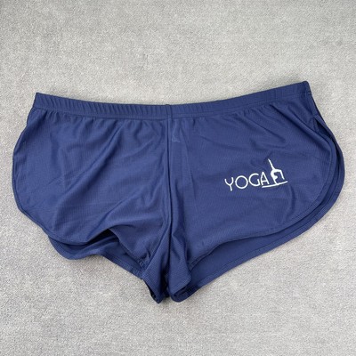 H.E.Arts custom embroidery Yoga mens blue mesh euro split short booty shorts