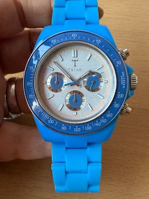 TRIWA CHRONO MENS WATCH VIVID TURQUOISE BLUE DEPLOYMENT FRESH BATTERY NEVER USED