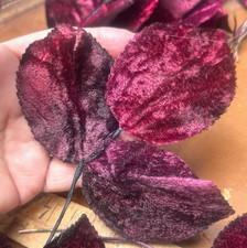 vintage millinery 1940s velvet 2 1/8x3" leaves garnet 1 tri spray Japan
