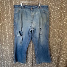 Vintage Big Mac Distressed Denim Carpenter Jeans Orange Stitch Workwear Farmer